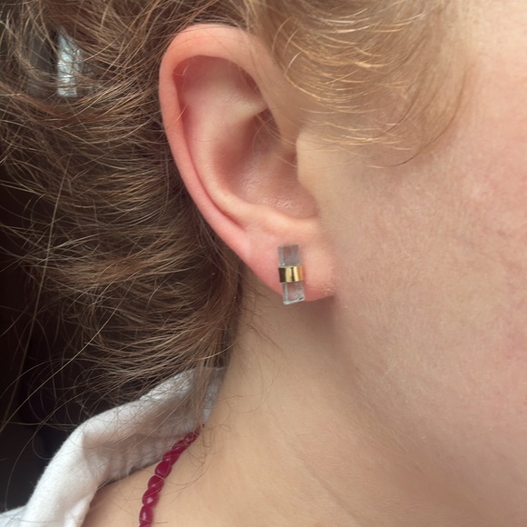 18k solid yellow gold aquamarine raw earrings studs - make offers 🦋💙🦋 - Picture 7 of 7